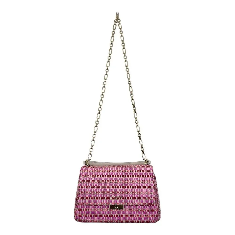 Kate Spade Carlyle Raffia Tweed Medium Shoulder Bag Chain Strap Pink
